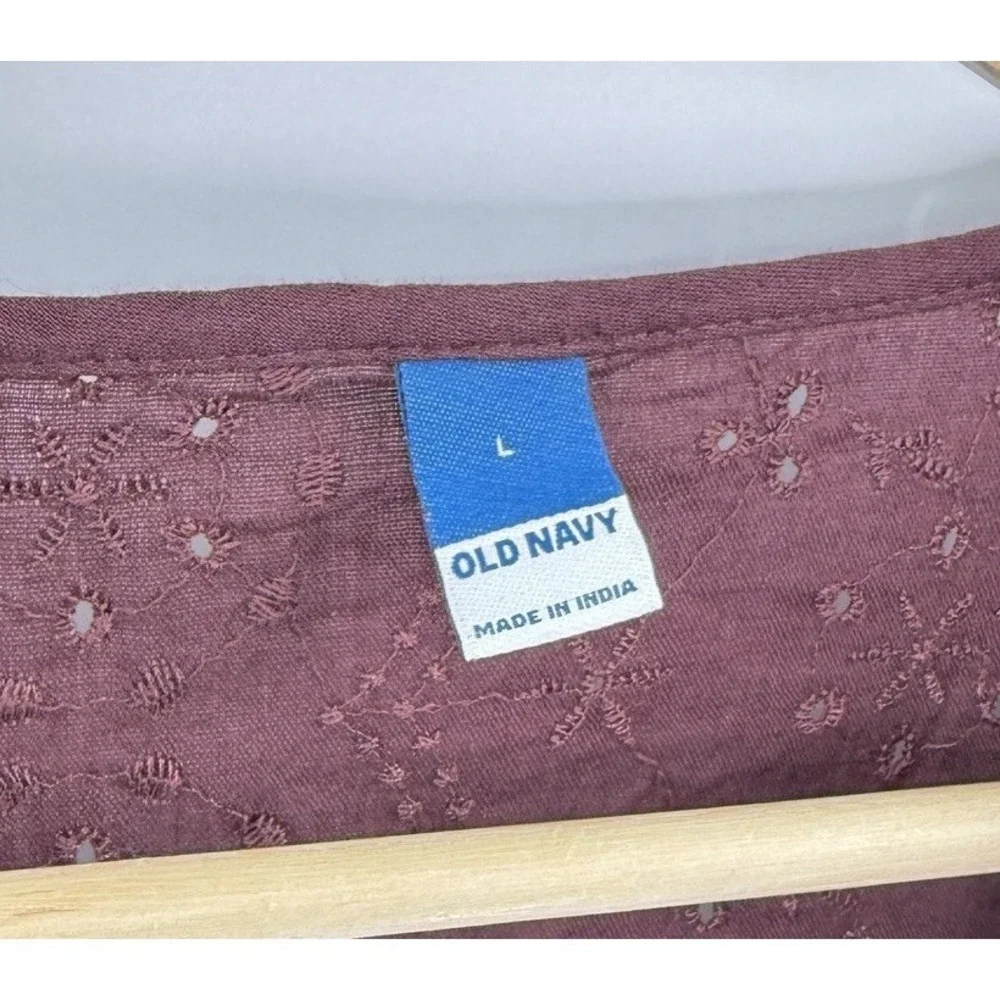 Old Navy Women's Maroon Eyelet Puff Sleeve Blouse XL‎ Boho Peasant Festival
